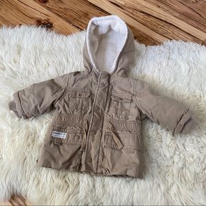 GAP Khaki Sherpa Lined Winter Jacket 0-6 mos